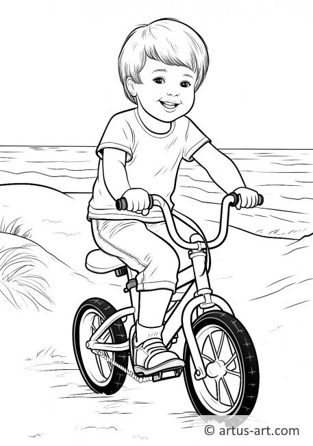 Page de coloriage de balade à vélo sur la plage